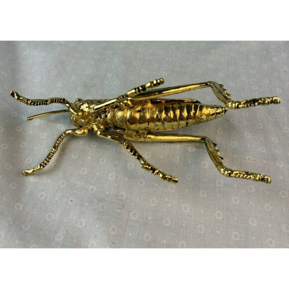Decorative Gold Tone Metal Grasshopper Paperweight Desk Figurine 6" Accent - Picture 8 of 8